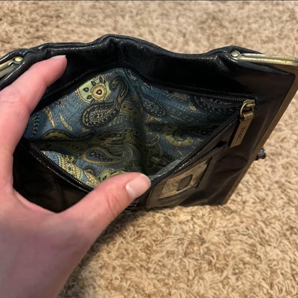 Vintage Hobo International Lauren Clutch Wallet Black Paisley Leather - Picture 3 of 10